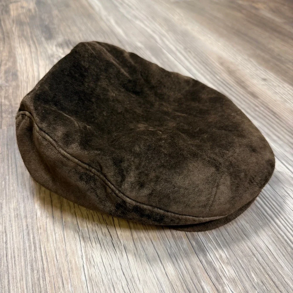 Dockers‎ Brown Genuine Suede Leather Cap Ivy Newsboy Driving Cabbie Hat S